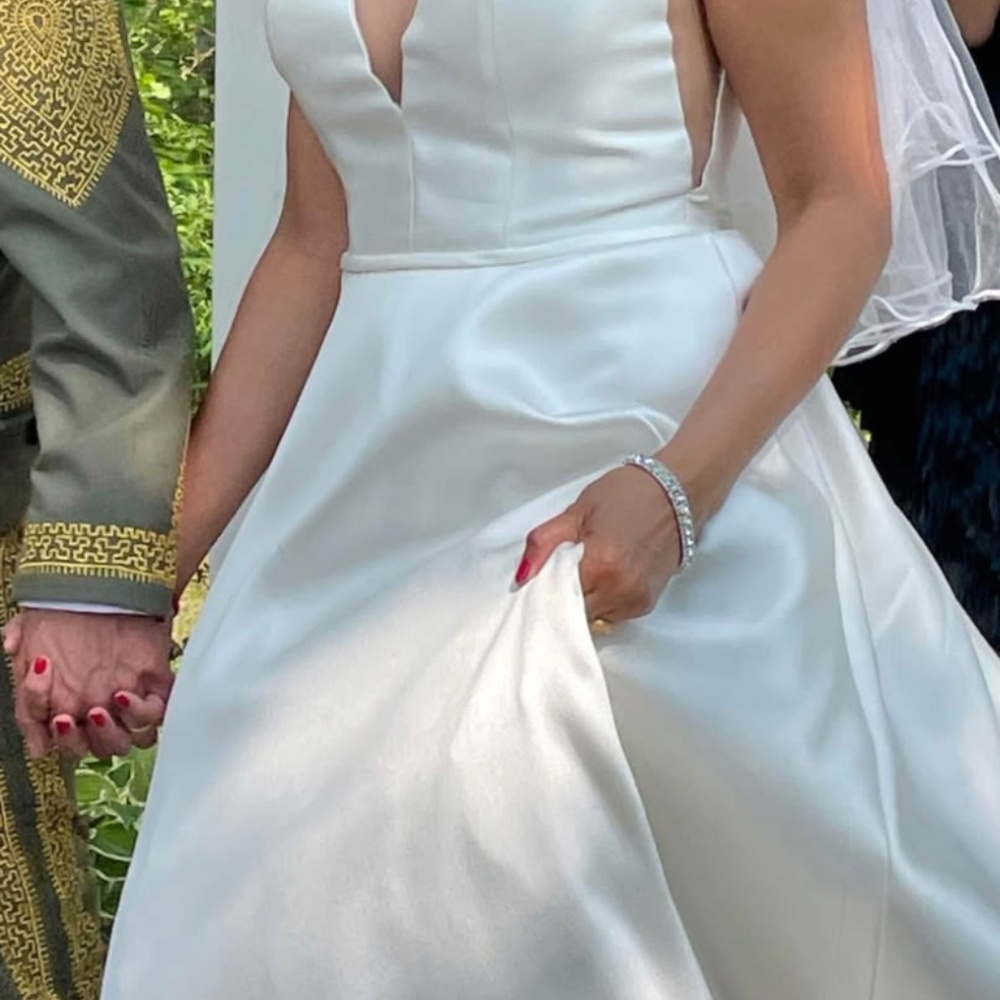 Marchesa for Pro Novias V Neck Satin Wedding Dress - Picture 2 of 5